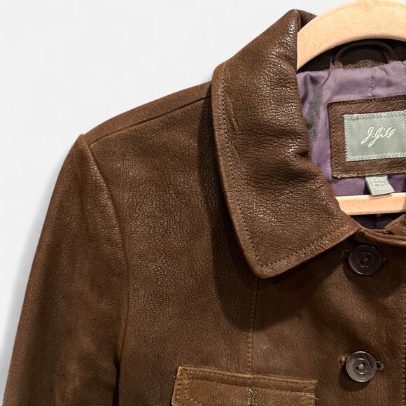 VTG J. Jill Chocolate Brown Leather Jacket Effortless Chic 90s Minimalist XXS - Picture 6 of 11